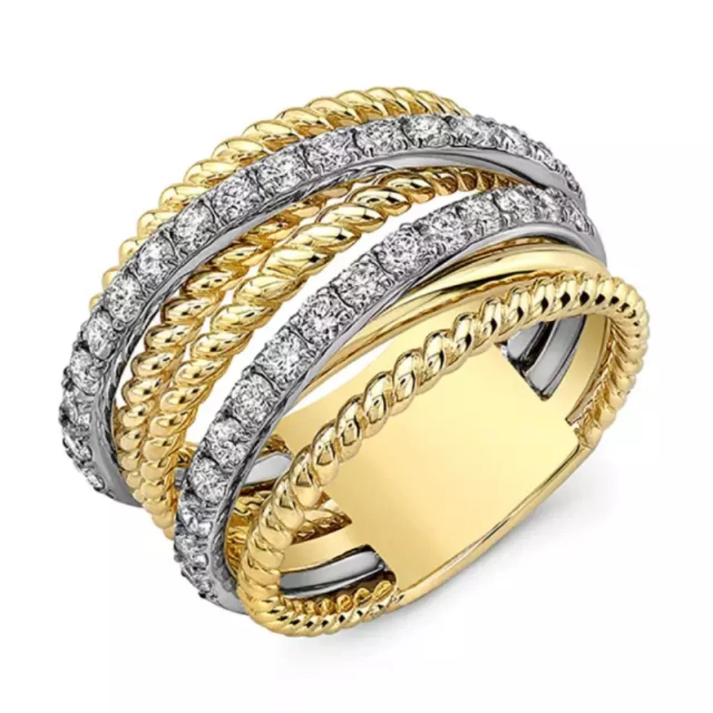 New Unisex Two Tone Stackable Diamond Ring - Picture 1 of 2